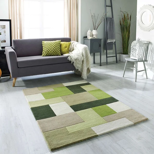 Geometric patterned Custom rugs neutral living room.