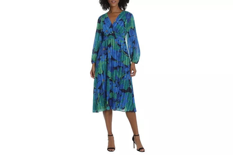 Maggy London Floral Long Sleeve Midi Dress