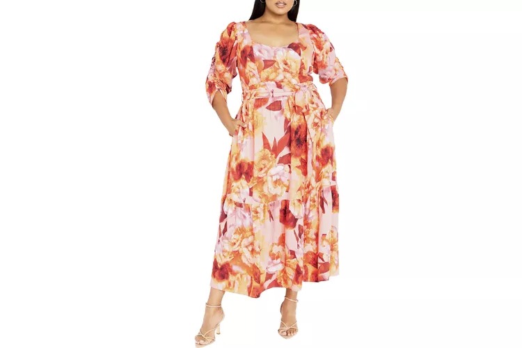 City Chic Poppie Floral Belted Maxi Dress