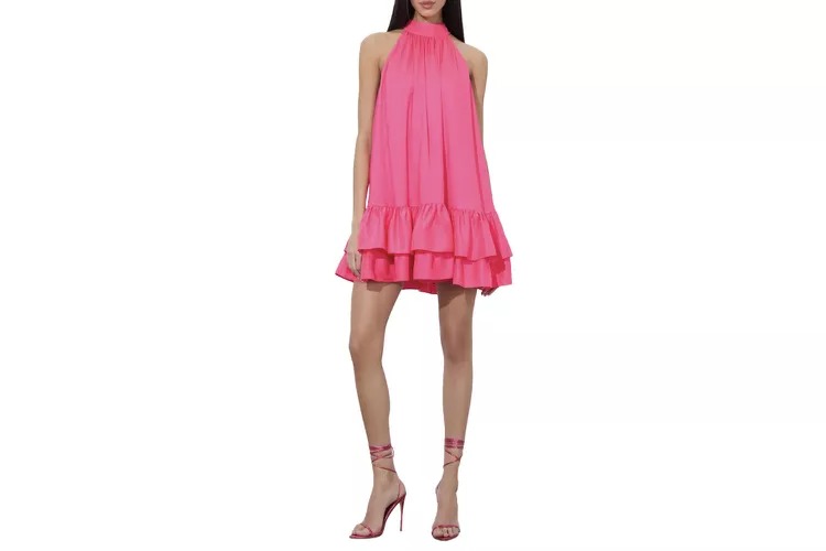 Alice + Olivia Erna Tie Back Ruffle Sleeveless Matte Satin Minidress