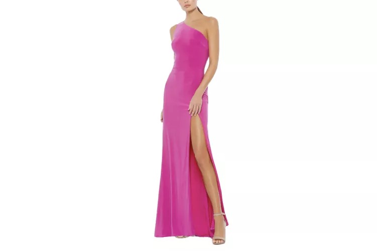 Mac Duggal Jersey One Shoulder Draped Back Gown