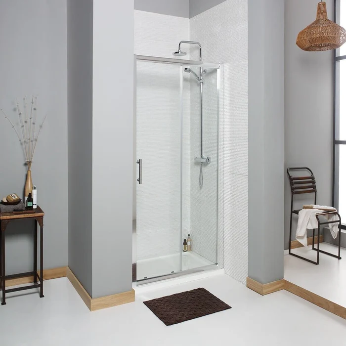 Modern frameless glass shower doors with sleek design for UK bathrooms