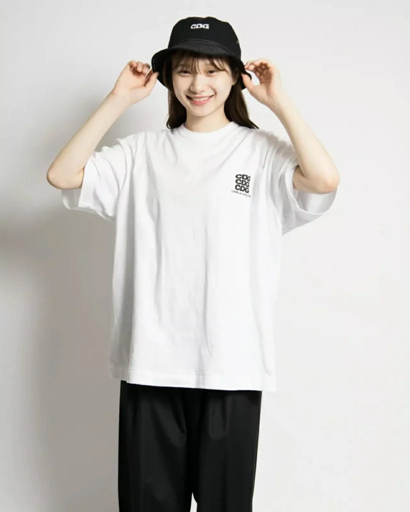 Casual Streetwear Look with CDG Tee and Bucket Hat