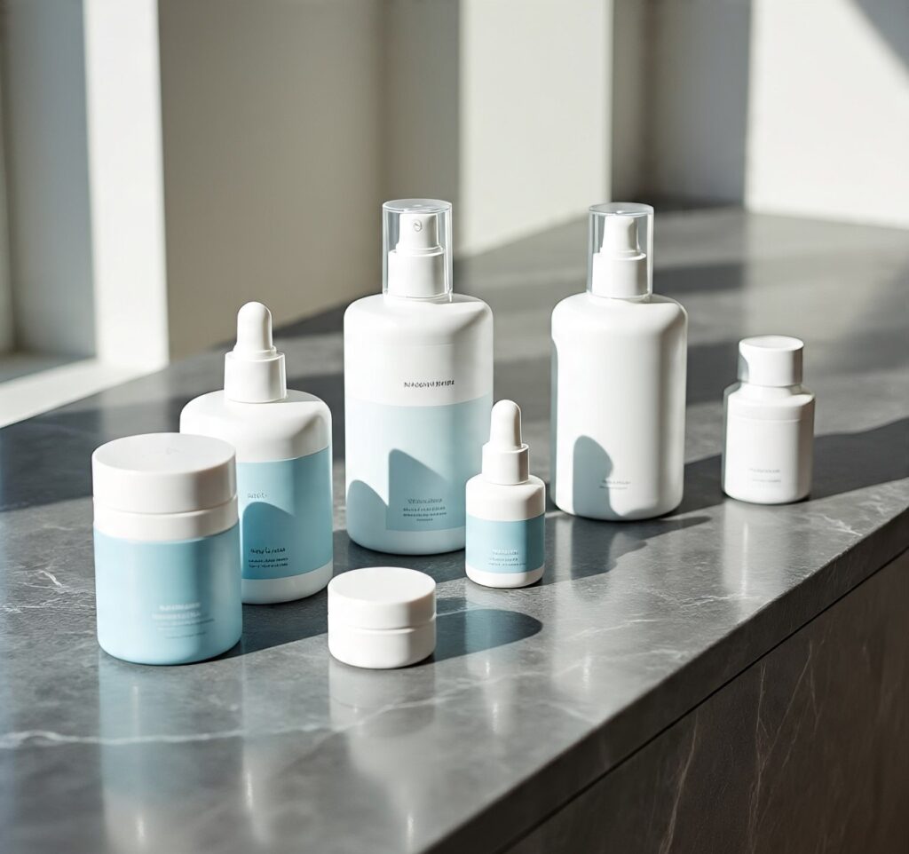 Luxury ZO Skin Health products displayed on a clean marble counter.