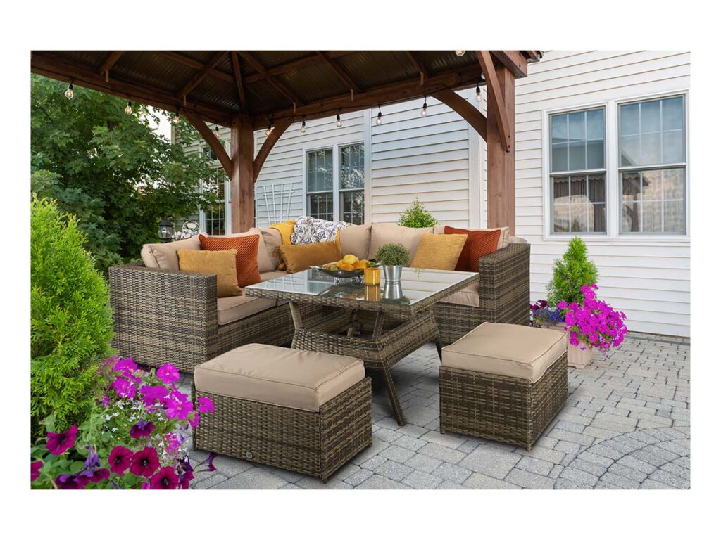 Rattan Georgia Compact Corner Sofa + 2 Stools Set in Brown