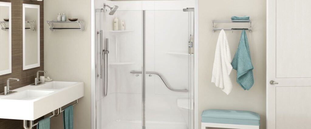 Modern restroom cubicles with durable compact laminate panels