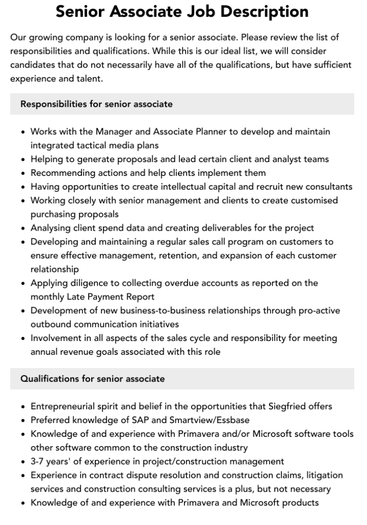 Senior Associate Law Jobs