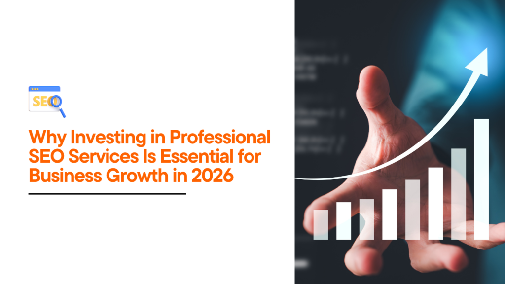 Professional SEO services concept showing business growth chart and upward arrow representing increased website traffic and rankings in 2026