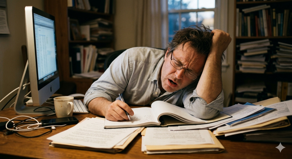 man sleeping while working
