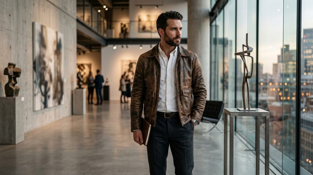Distressed Leather Jacket in Formal Settings