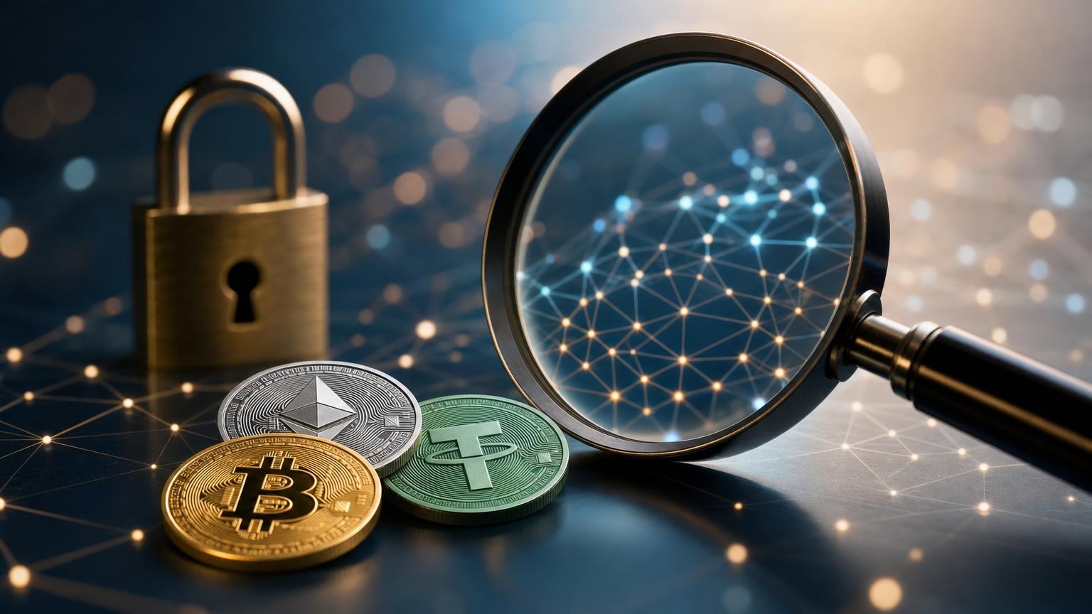 A user checks a crypto exchange domain, wallet address, network and transaction details before sending BTC, ETH or USDT
